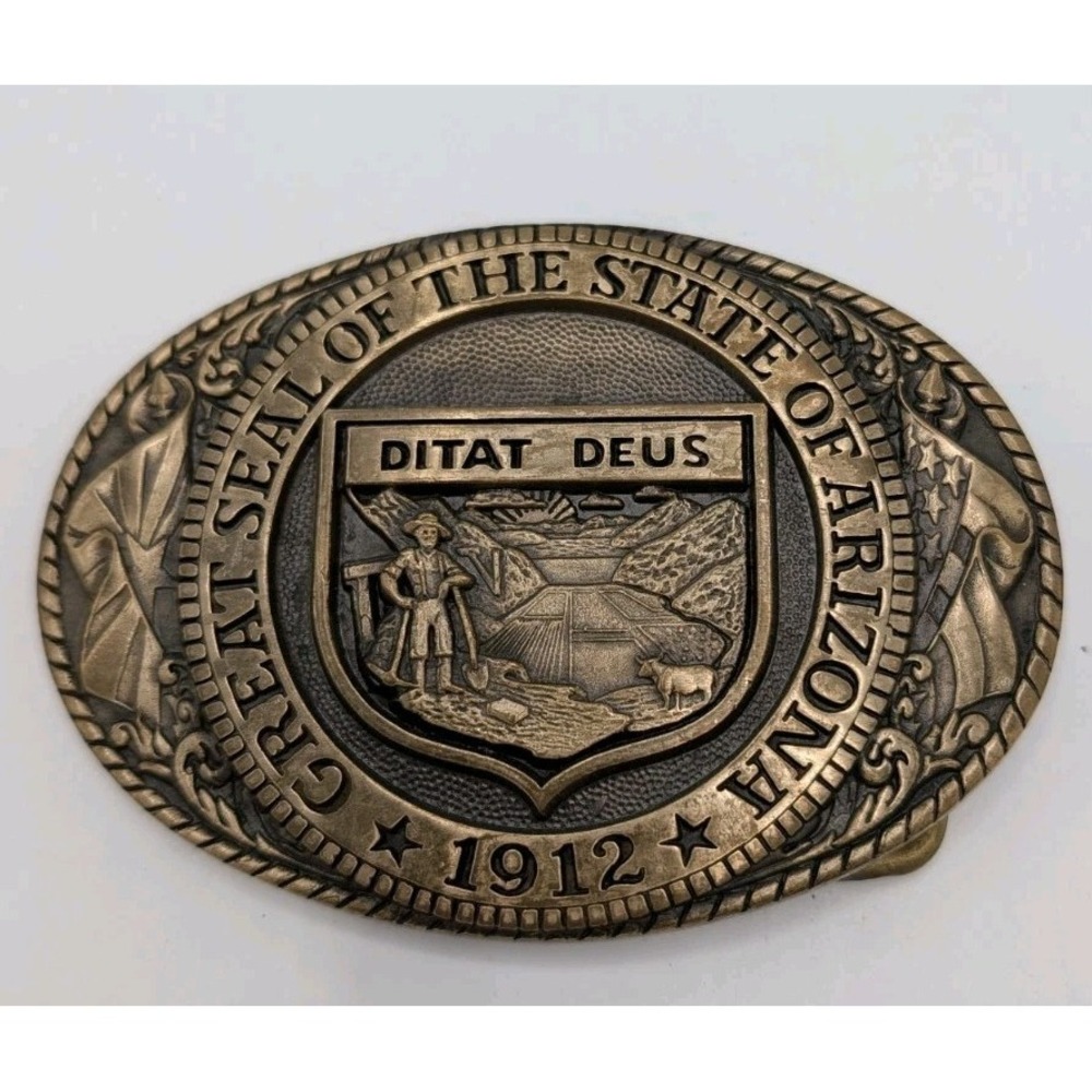 Arizona Great State Seal Series 1912 Ditat Deus Brass Tony Lama Belt Buckle